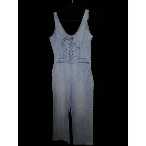 DL1961 Harriet Denim Jumpsuit Lace Tie Front in Dallas $229 Medium NWT *read - Picture 1 of 16